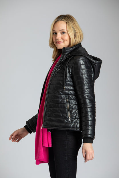 Puffer Jacket With Detachable Hood - Black