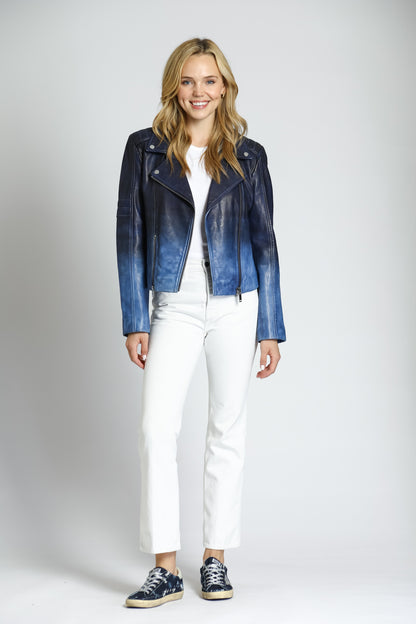 Dip Dyed Lamb Leather Moto Jacket