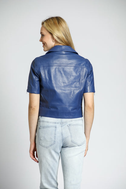 Cropped Lamb Leather Jacket With Short Sleeves