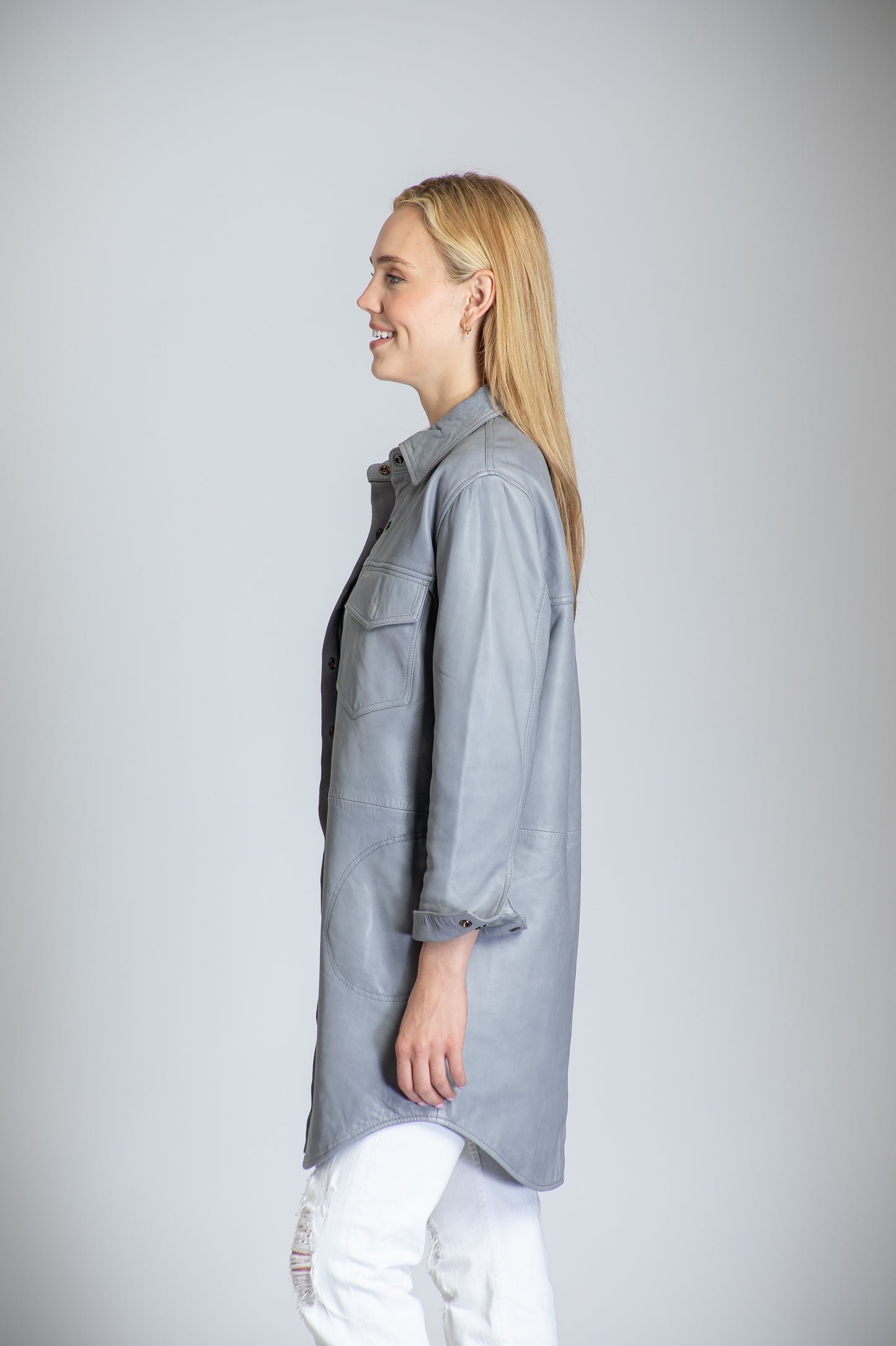 Snap Up Shirt Dress In Lamb Leather