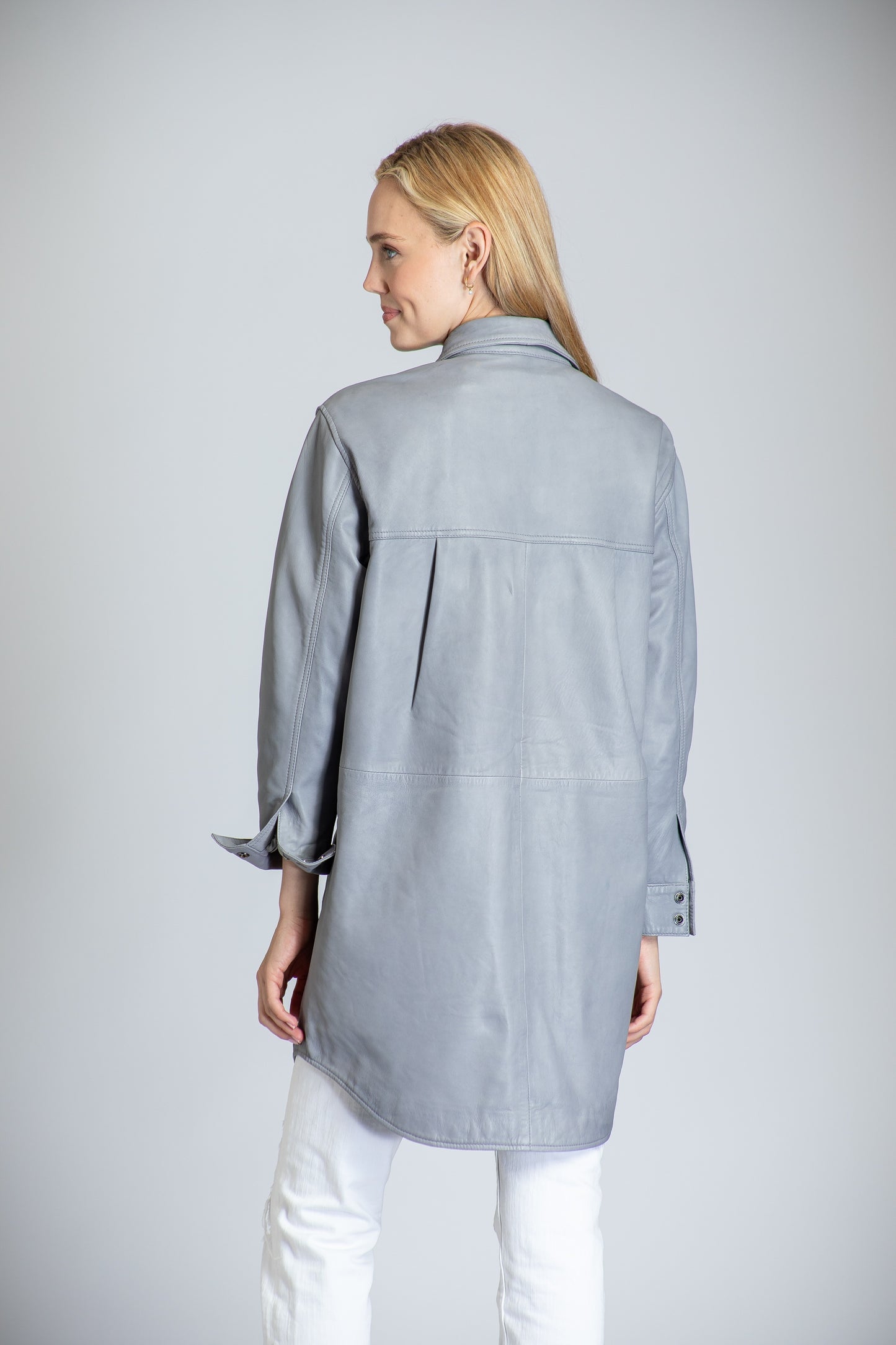 Snap Up Shirt Dress In Lamb Leather