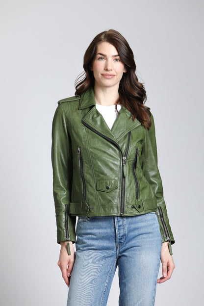 Moto Jacket With Multi Stitch Detail - Bronze Green