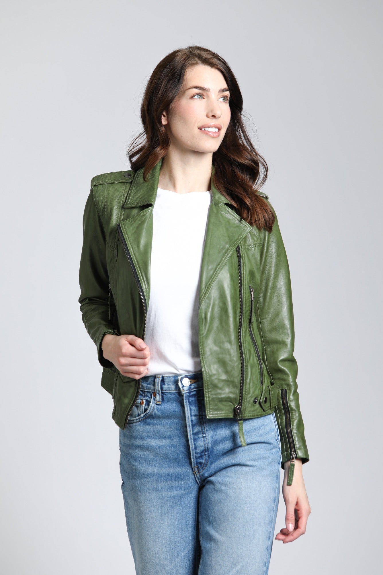 Moto Jacket With Multi Stitch Detail - Bronze Green