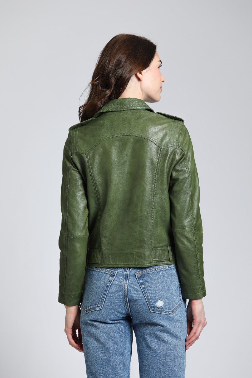 Moto Jacket With Multi Stitch Detail - Bronze Green