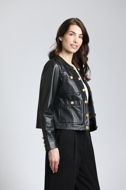 Lamb Leather Jacket With Gold Buttons