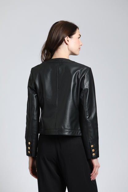 Lamb Leather Jacket With Gold Buttons