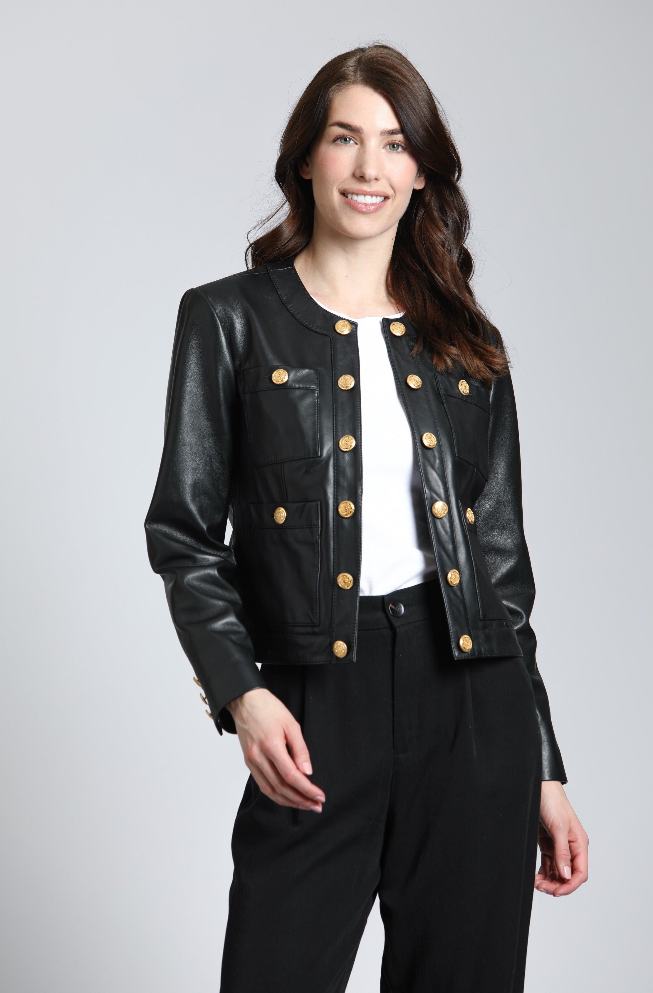 Lamb Leather Jacket With Gold Buttons 11 Uptown