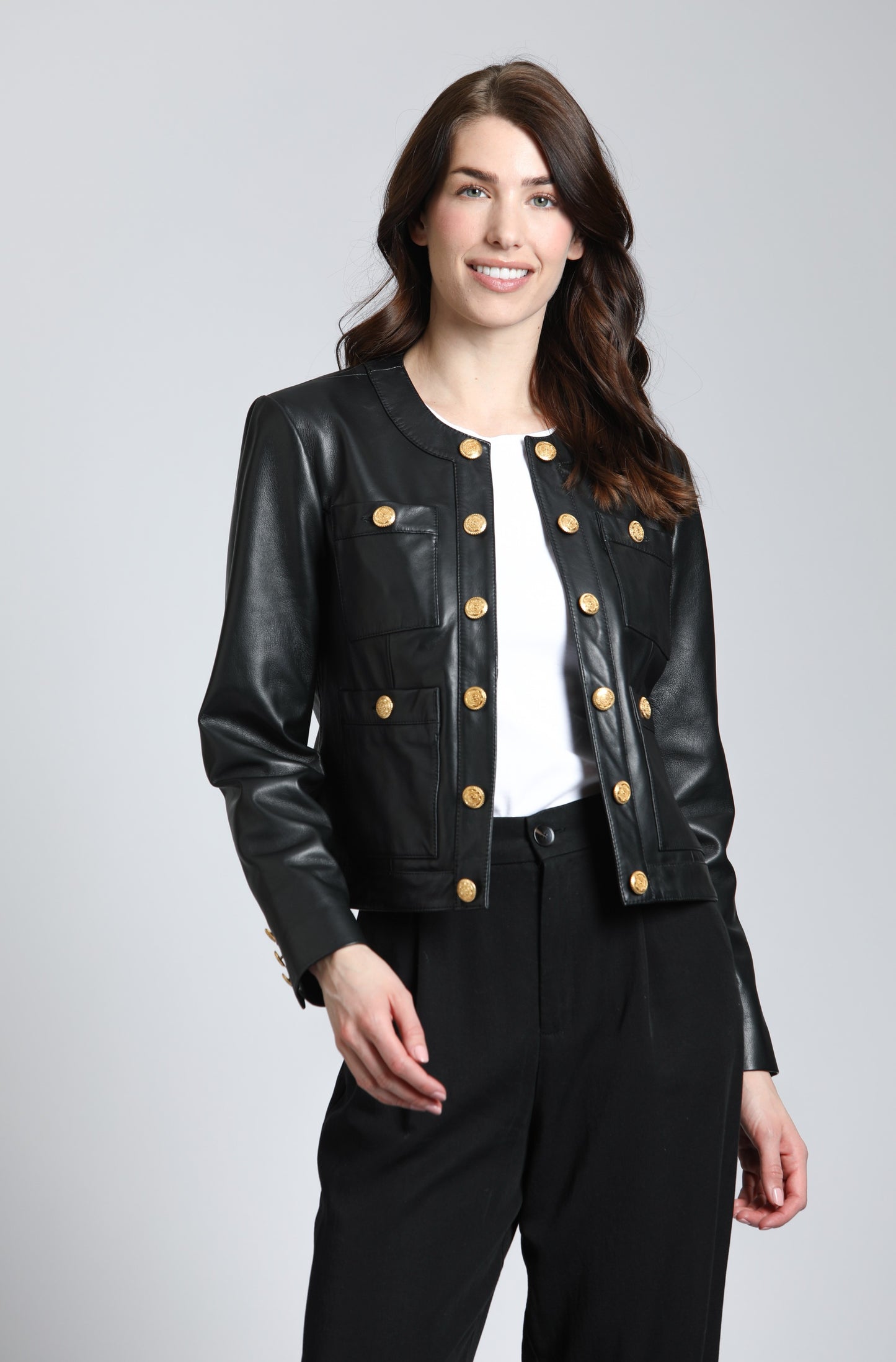 Lamb Leather Jacket With Gold Buttons