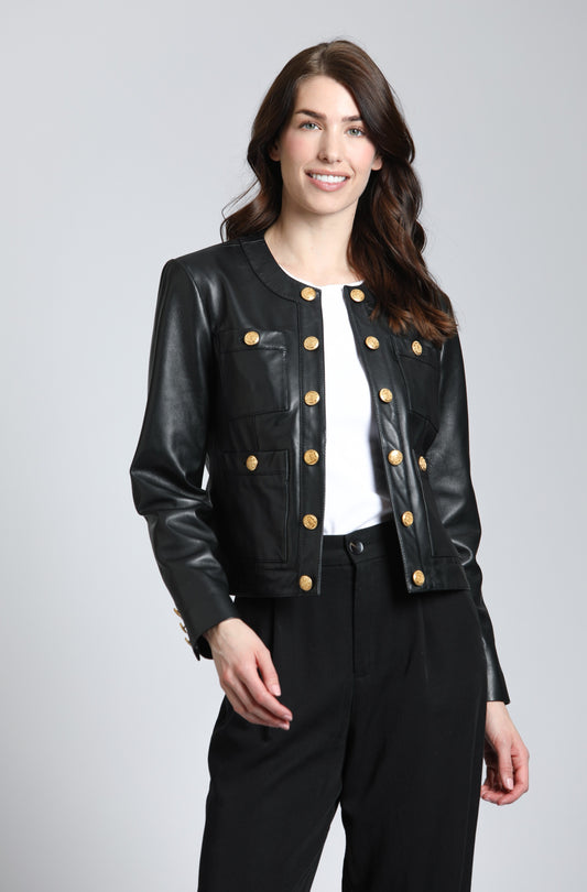 Lamb Leather Jacket With Gold Buttons