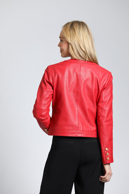 Lamb Leather Jacket With Gold Buttons