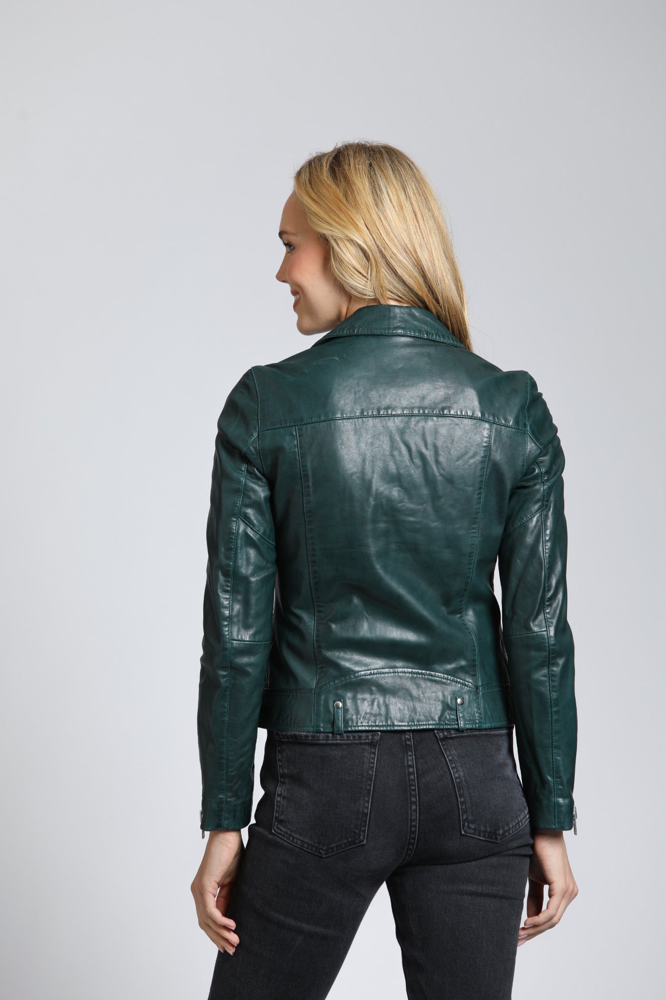 Classic Moto Jacket In Lamb Nappa - Green Vinyl