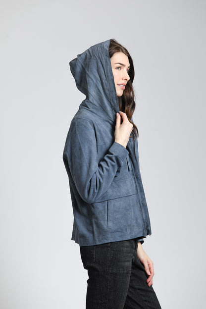 Double Faced Snap Front Hooded Jacket