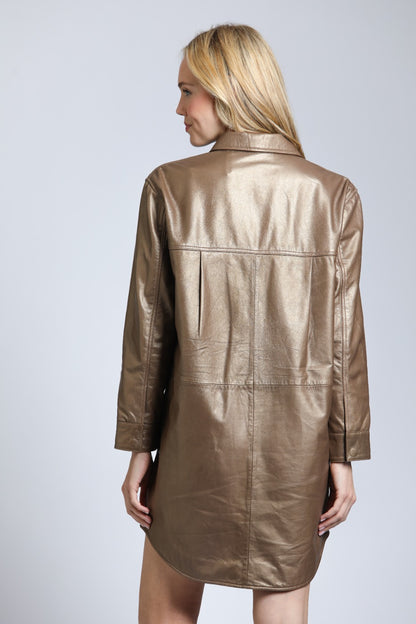 Snap Up Shirt Dress In Lamb Leather