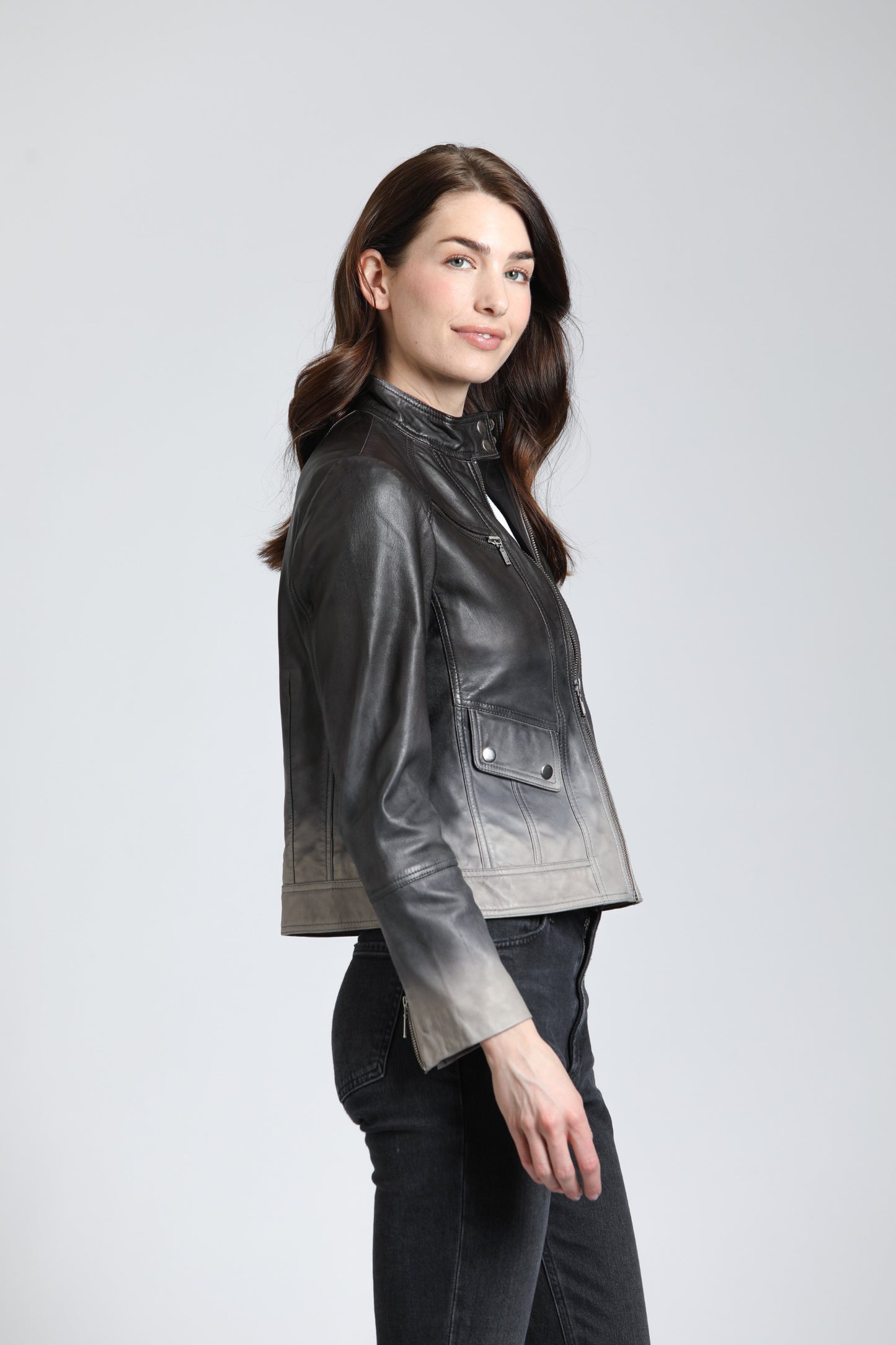 Shades of Gray Dip-Dyed Leather Jacket