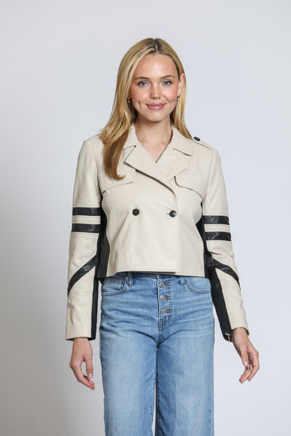 Combo Cropped Trench in Lamb Leather - Black/White Off